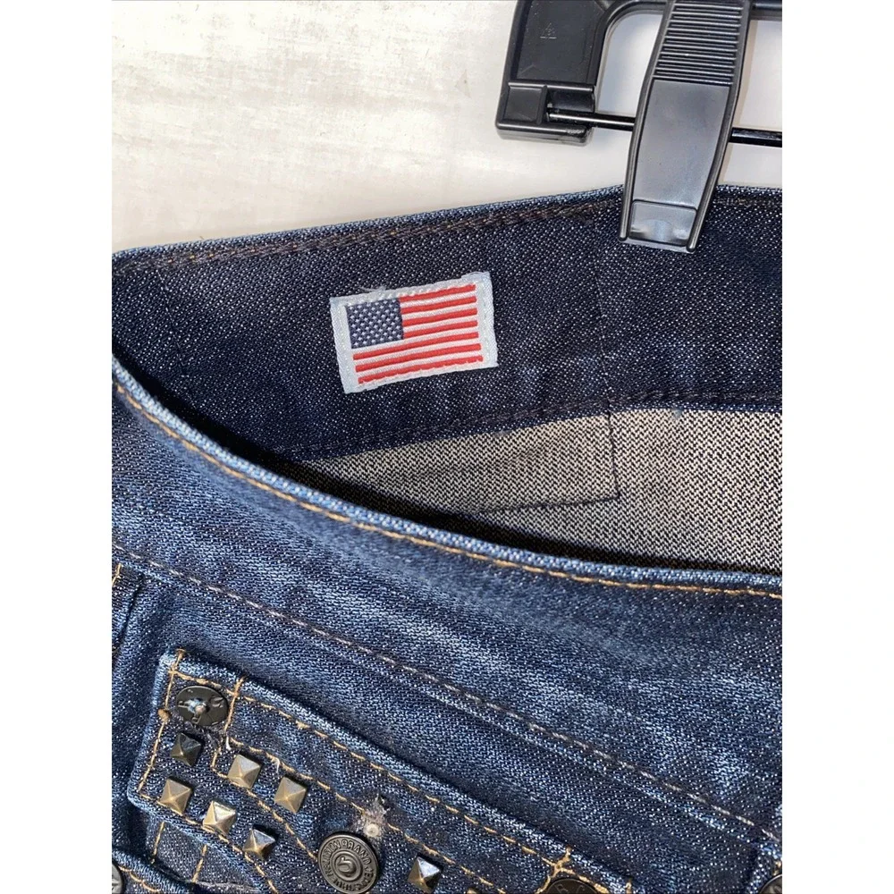 Men's True‎ Religion Ricky Pyramid Studded Straight Blue Jeans  38